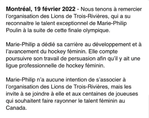 Marie-Philip Poulin REJETTE les Lions de Trois-Rivières...