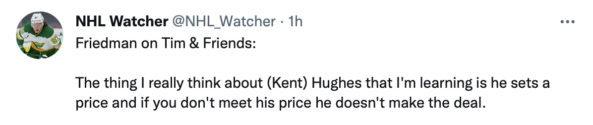 WOW...Kent Hughes a déjà une réputation...