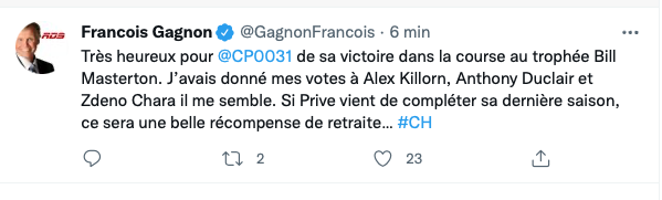 François Gagnon n'a pas voté pour Carey Price...