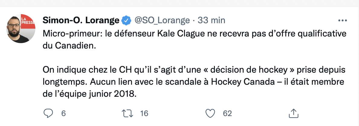 Kale Clague REJETÉ par le CH!!! Impliqué dans le SCANDALE de HOCKEY CANADA?