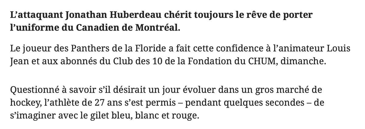 La PREUVE que Jonathan Huberdeau veut jouer à Montréal...AYOYE!!!