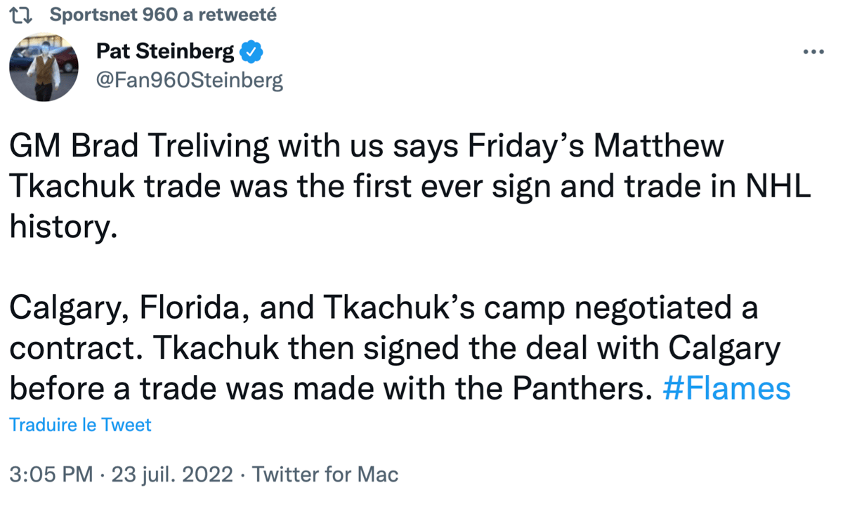 Matthew Tkachuk avait déjà signé avec les Flames