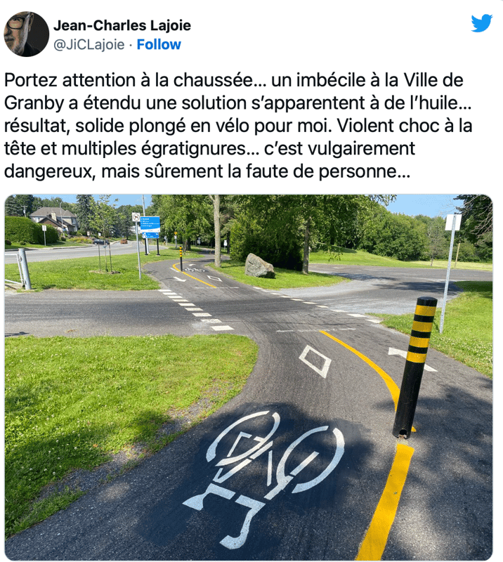 Pauvre Jean-Charles Lajoie.. Il se CASSE la YEULE en vélo....et...