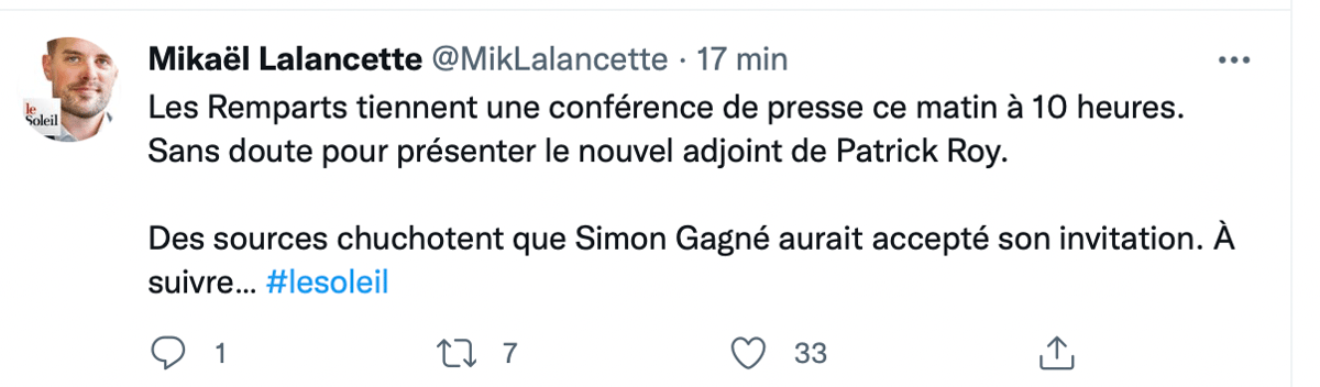 Simon Gagné rejoint Patrick Roy à Québec!!!!!