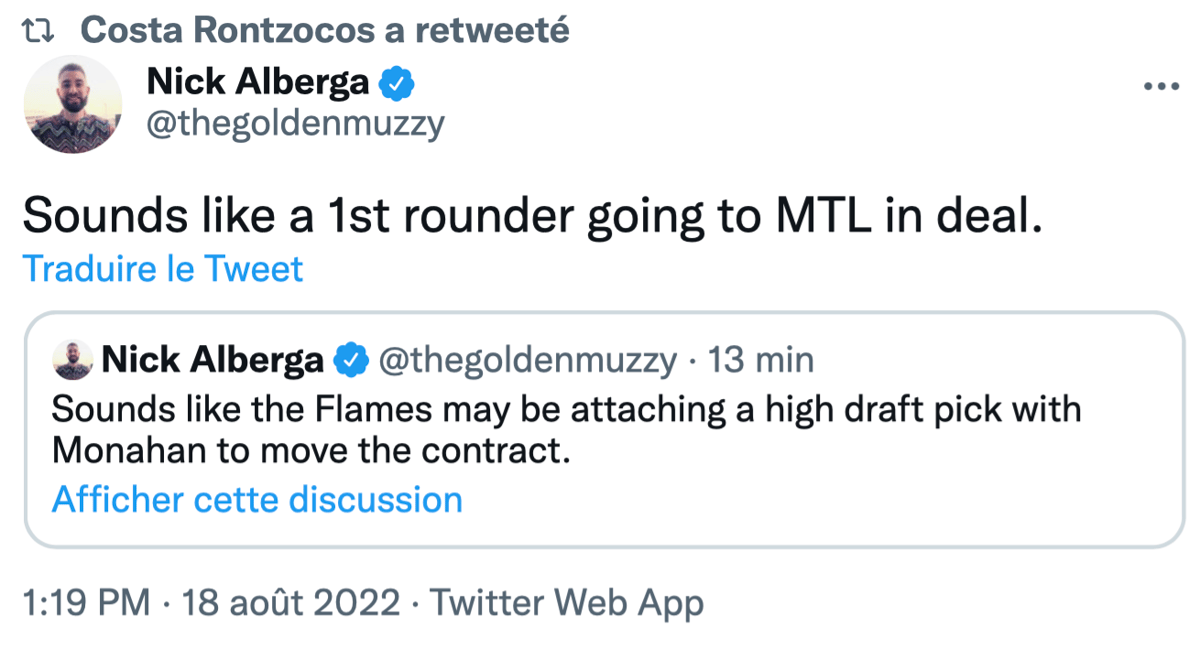 Les Flames envoient un choix de PREMIÈRE RONDE  à MONTRÉAL