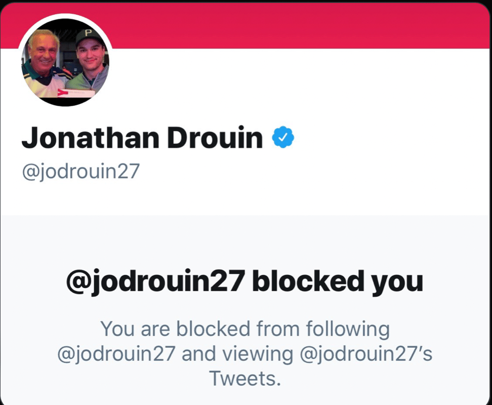 Jonathan Drouin BLOQUE tout le monde sur twitter...