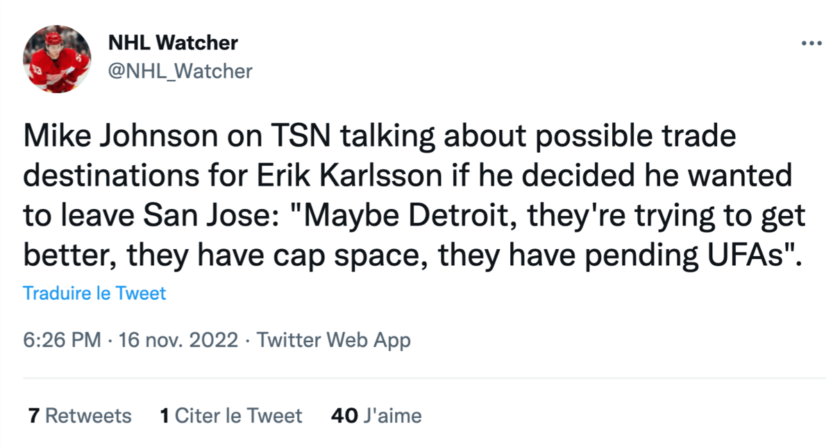 TSN envoie Erik Karlsson à ...