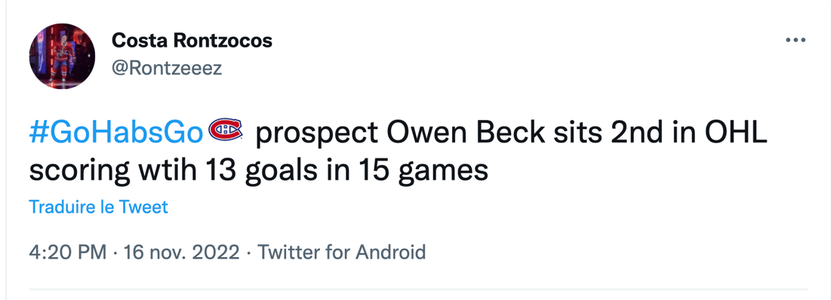 WOW !!! Owen Beck ... Le meilleur buteur de la OHL !!!