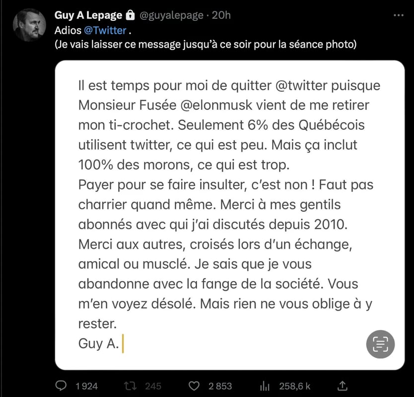 Controverse sur twitter, Renaud Lavoie s'en prend à Guy A Lepage