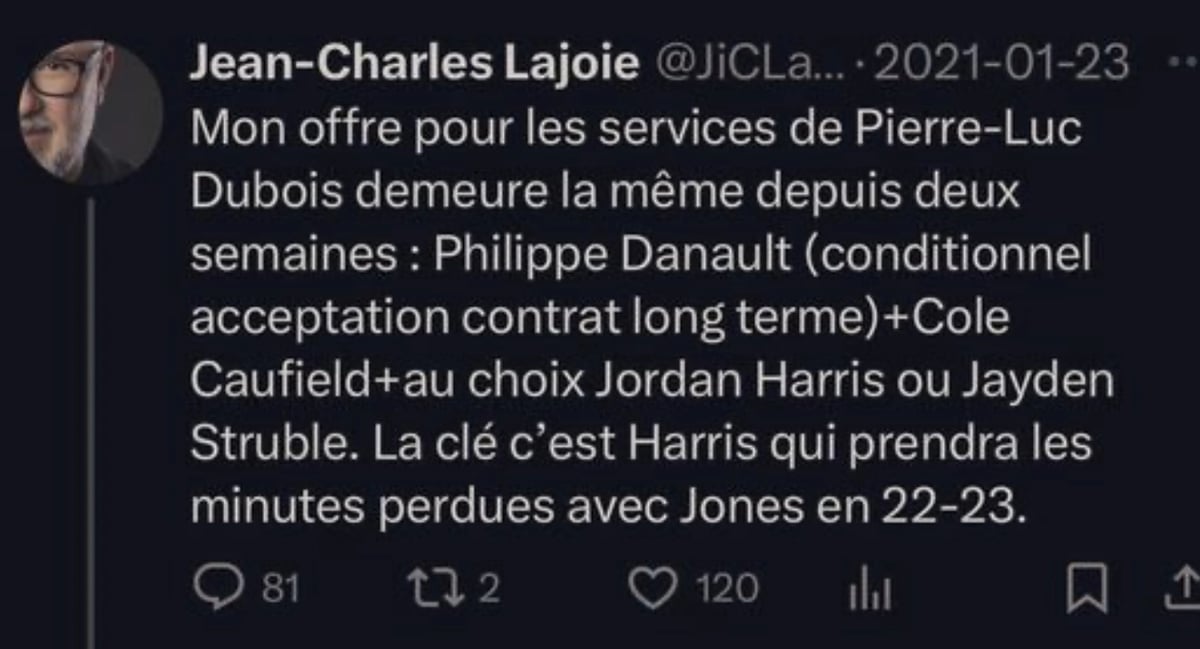 Pierre-Luc Dubois pour Cole Caufield: Jean-Charles Lajoie tombé sur la tête