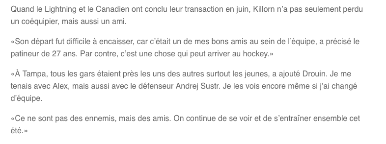  À écouter Alex Killhorn parler de son CHUM Jonathan Drouin...