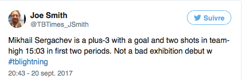 À Tampa Bay, on donne déjà le CALDER à Mikhail Sergachev...