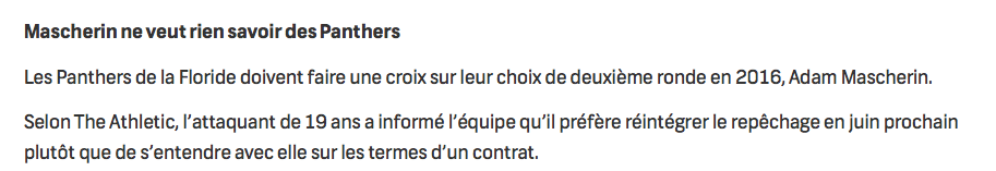 Adam Mascherin fait son CAPRICIEUX..La chance de Marc Bergevin...