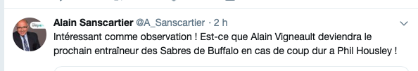 Alain Vigneault sera le prochain coach des Sabres de Buffalo...