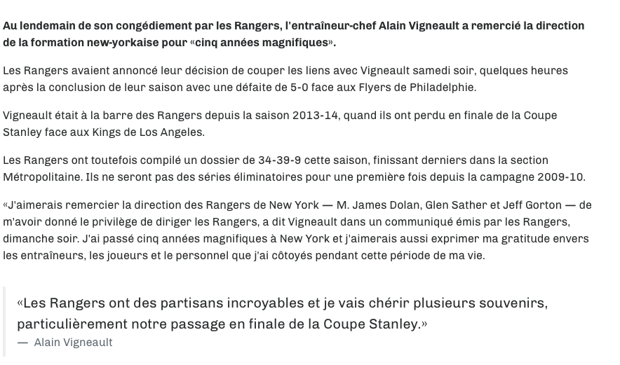 Alain Vigneault...le contraire de Marc Bergevin....