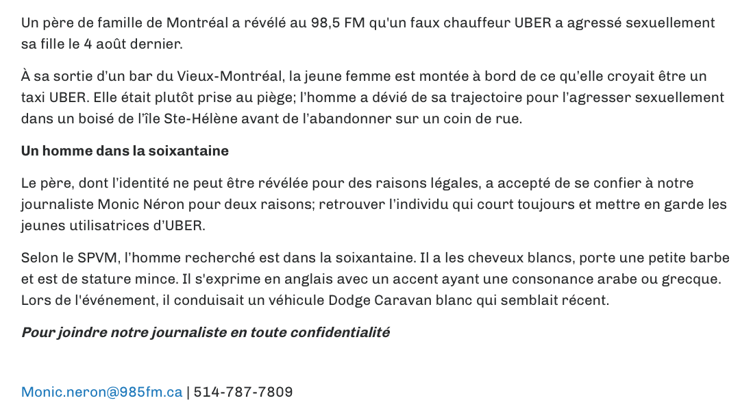 ALERTE!!!!! Un VIOLEUR court toujours..Un FAKE CHAUFFEUR UBER...