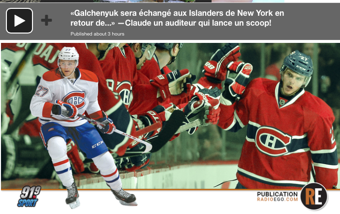 Alex Galchenyuk échangé aux Islanders? Pour....