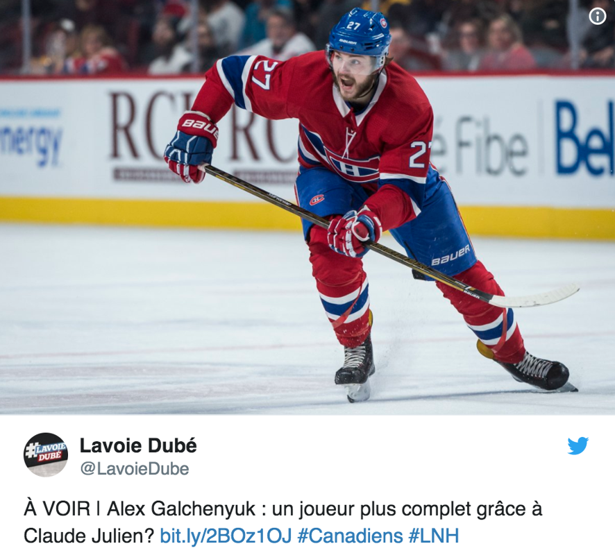 Alex Galchenyuk, plus complet grâce à Claude Julien ???