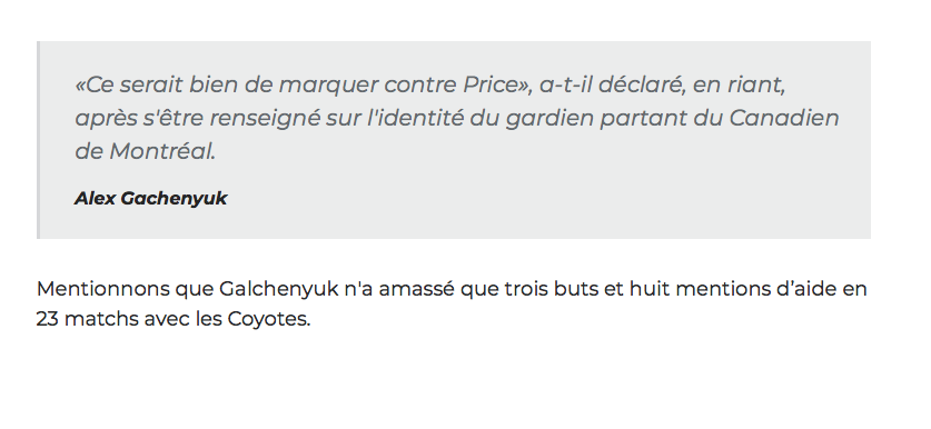 Alex Galchenyuk veut marquer contre Carey Price....