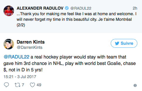 Alex Radulov se fait DÉTRUIRE sur TWITTER...