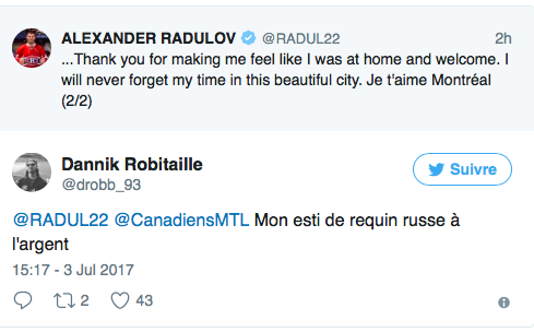 Alex Radulov se fait DÉTRUIRE sur TWITTER...
