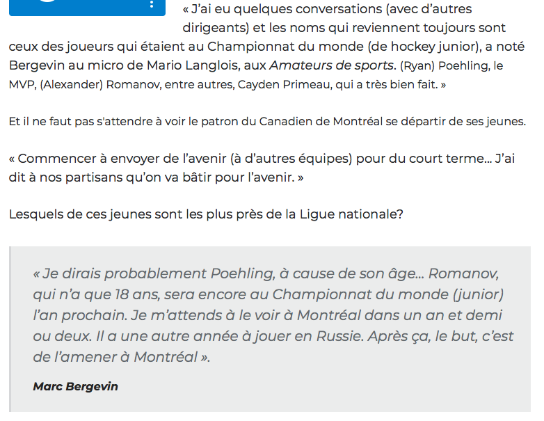 Alex Romanov prêt dans un an et demi selon Bergevin....