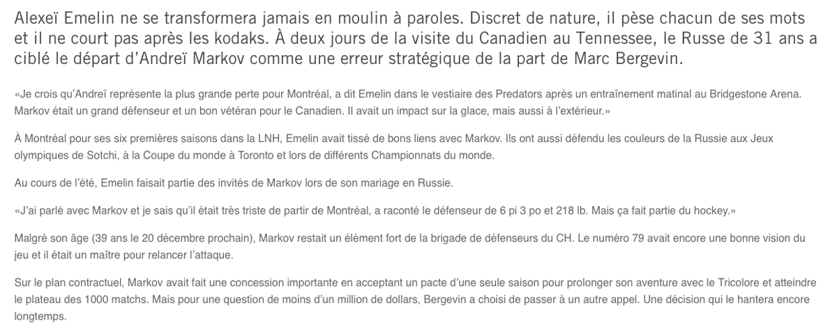 Alexei Emelin CRACHE sur Marc Bergevin...