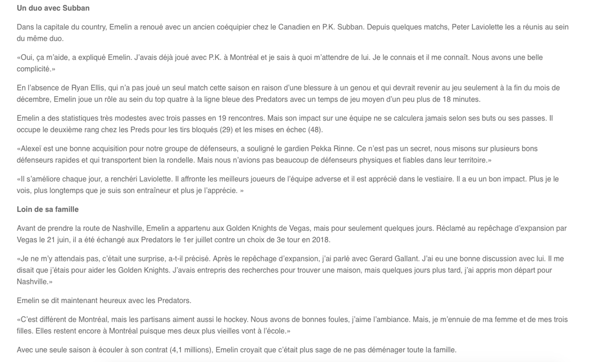 Alexei Emelin CRACHE sur Marc Bergevin...