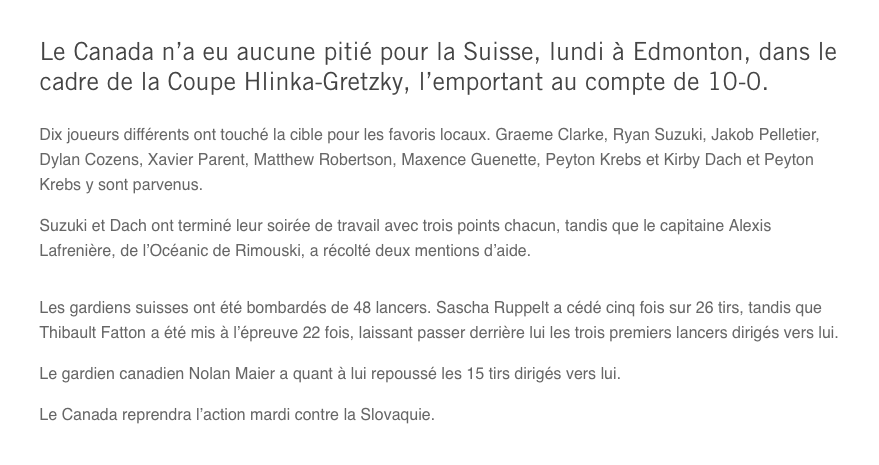 Alexis Lafrenière était en TA après le MASSACRE de 10-0 contre la Suisse..