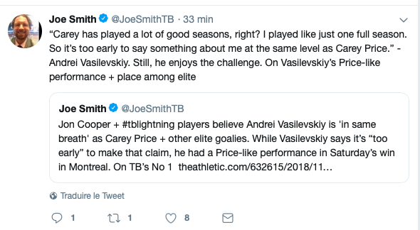 Andrei Vasilevskiy....ne veut pas être COMPARÉ à Carey Price....