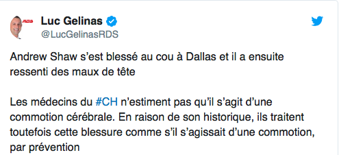 Andrew Shaw a bel et bien une COMMOTION selon le 