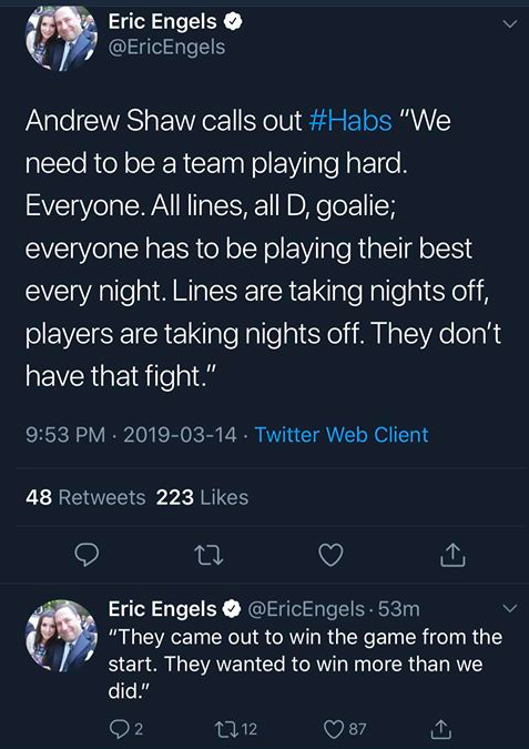 Andrew Shaw VISE ses COÉQUIPIERS...