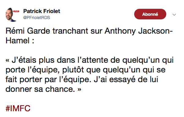 Anthony Jackson-Hamel...HUMILIÉ par Rémi Garde...