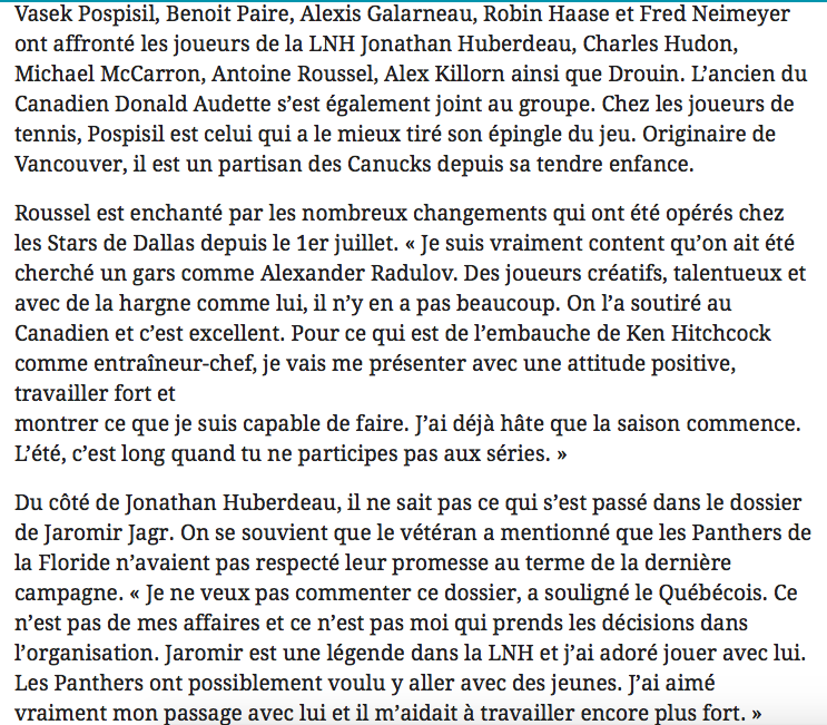 Antoine Roussel bien content de la défaite du CH dans le dossier RADULOV...