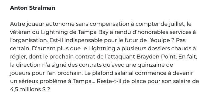 Anton Stralman... Est rendu INDÉSIRABLE à Tampa Bay...