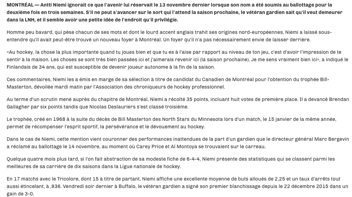 Antti Niemi a eu une pensée..Pour Saku Koivu..