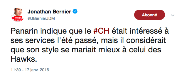 Artemi Panarin a vraiment failli choisir Montréal....