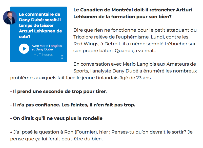 Artturi Lehkonen DÉTRUIT par Dany Dubé...