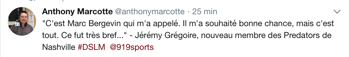 Au moins, Bergevin ne lui a pas envoyé un TEXTO...