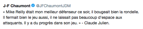 Au moins, on dirait que Claude Julien a vu la game hier...