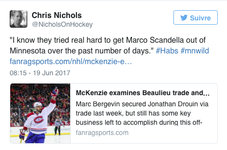 Au tour de Bob McKenzie de lier Marco Scandella à Montréal...