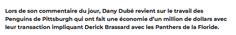 Au tour de Dany Dubé d'envoyer Jay Bouwmeester à Montréal.