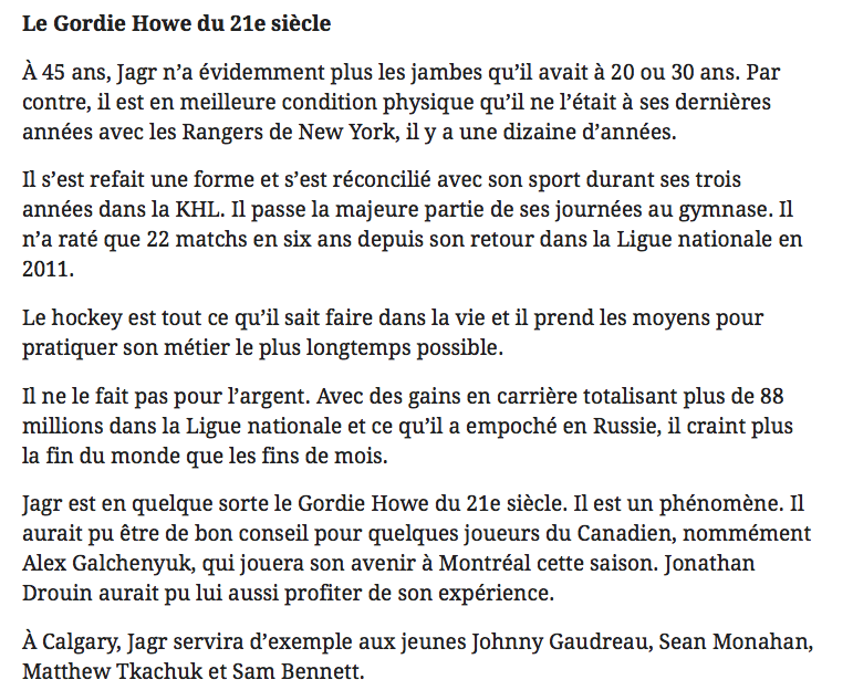 Au tour de Journal de Montréal de ne pas en revenir...Que Jaromir Jagr ne soit pas un HABS...
