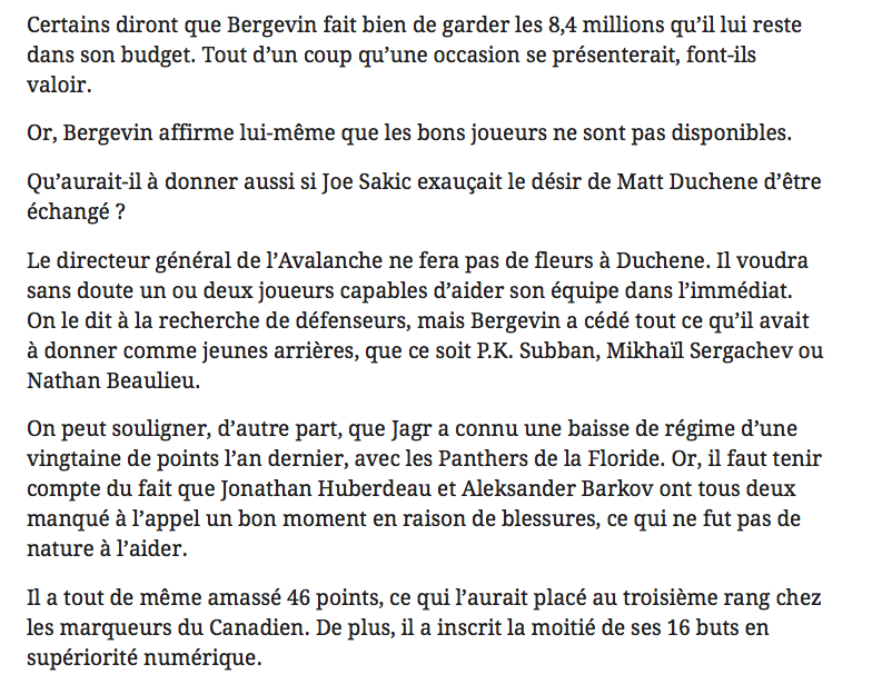Au tour de Journal de Montréal de ne pas en revenir...Que Jaromir Jagr ne soit pas un HABS...