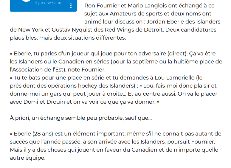 Au tour du 98,5 Sports d'envoyer Gustav Nyquist à Montréal....