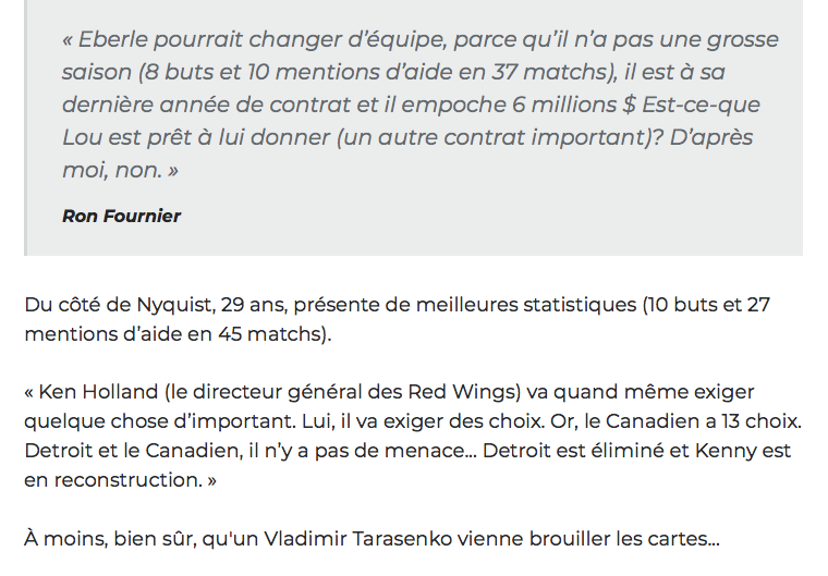 Au tour du 98,5 Sports d'envoyer Gustav Nyquist à Montréal....