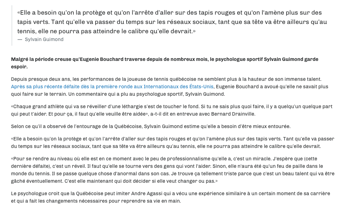  Au tour du DOC GUIMOND de RAMASSER Eugénie Bouchard.