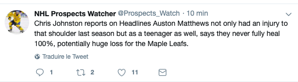 Auston Matthews a une épaule en COMPOTE...Depuis qu'il est ADOLESCENT...