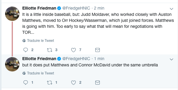  Auston Matthews et Connor McDavid maintenant représentés par les mêmes agents..
