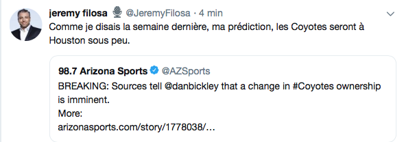 Auston Matthews ne jouerait pas longtemps pour les Coyotes...